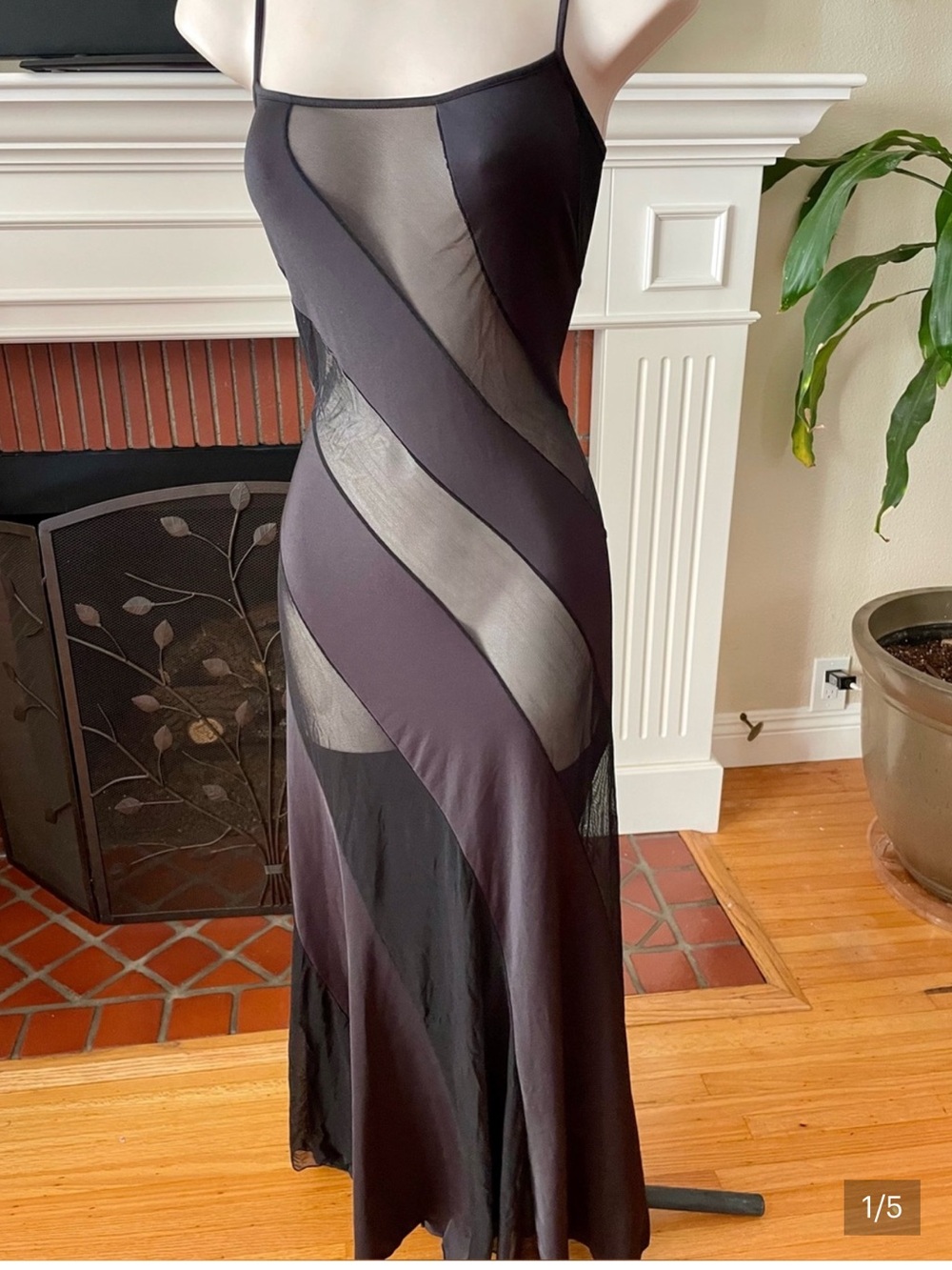 Frederick's of Hollywood Black Sheer Panel Maxi Slip Dress - Picture 2 of 7